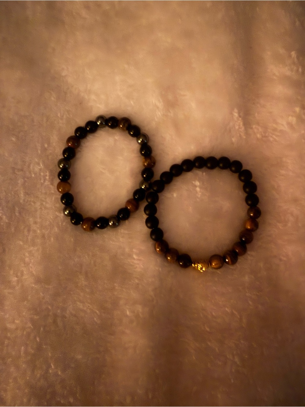 Source Unknown Black and Brown Beaded Stretch Bracelets (Set of 2)